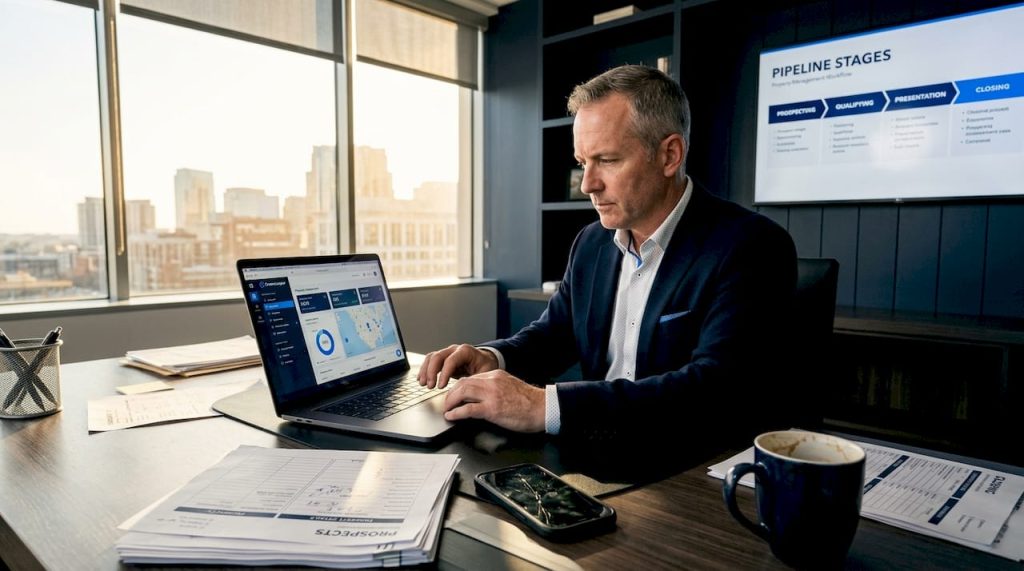 Businessman reviewing real estate workflow