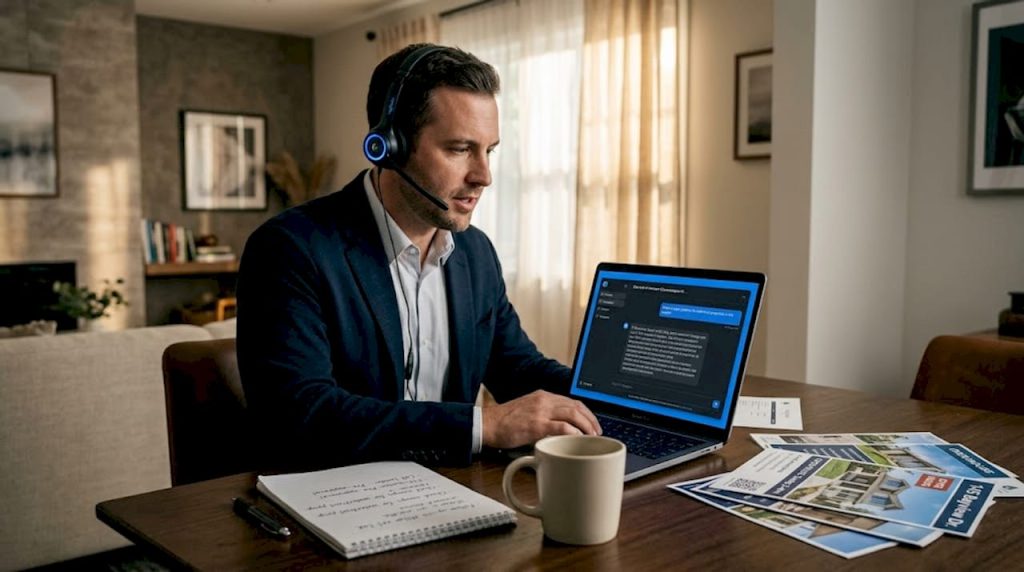 Man practicing real estate wholesaling with AI chatbot