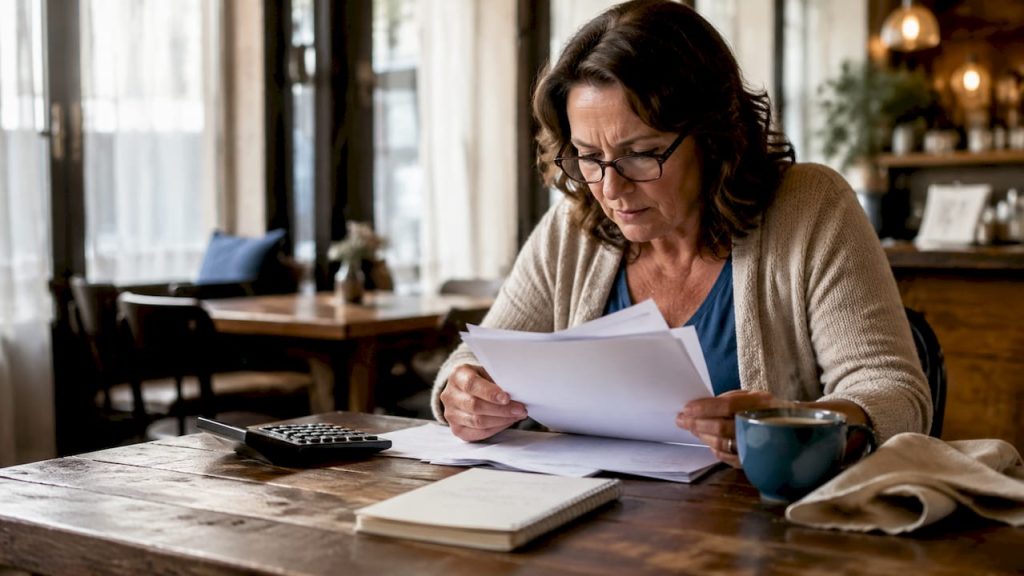 Woman reviewing urgent home sale paperwork