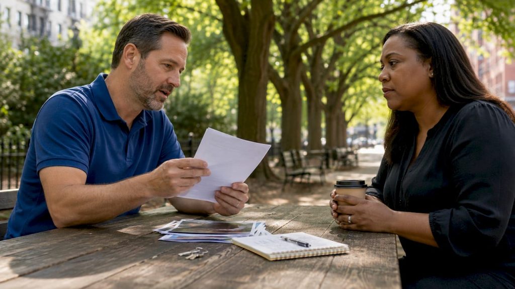 Investor discussing foreclosure with homeowner