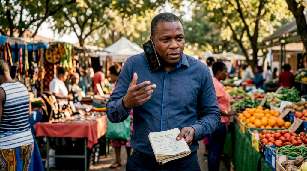 Real estate investor making cold calls at home desk