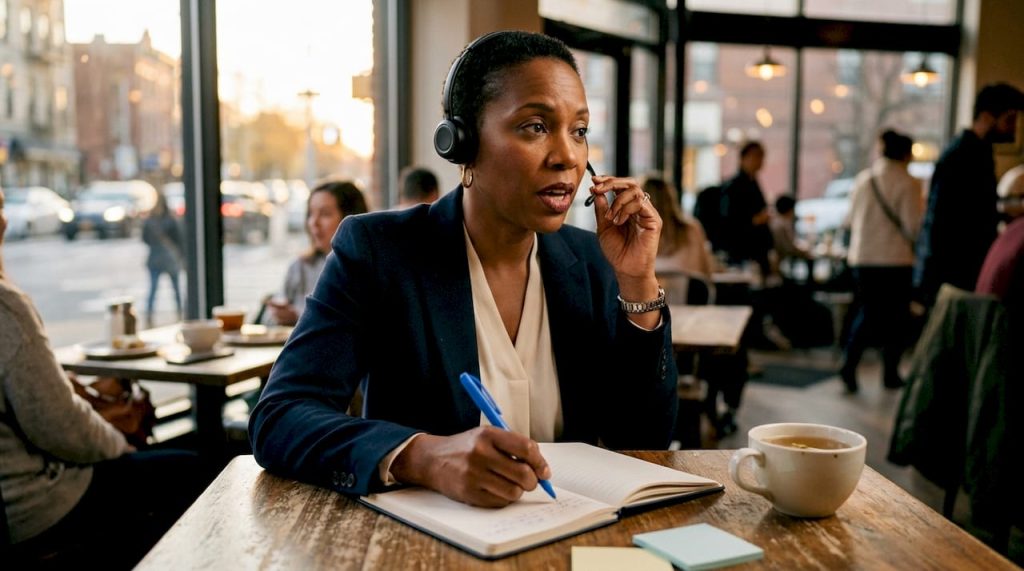Real estate investor on seller discovery call at desk