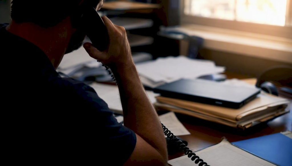 Investor making cold call with phone handset